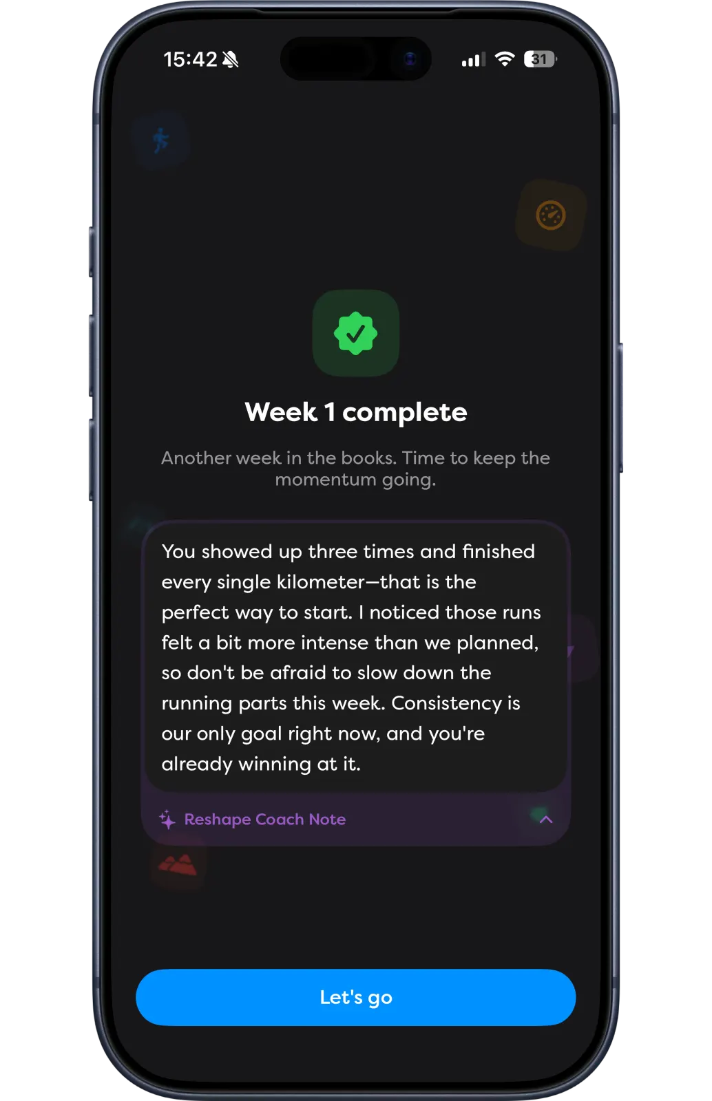 Reshape adapting the next week of training based on what actually happened